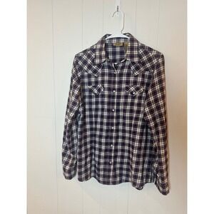 Wrangler Womens Plaid Western Shirt Pearl Snap Purple White Long Sleeve M